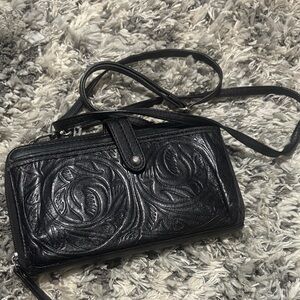 The Sak Black Embossed Leather Women's Bag Purse Handbag